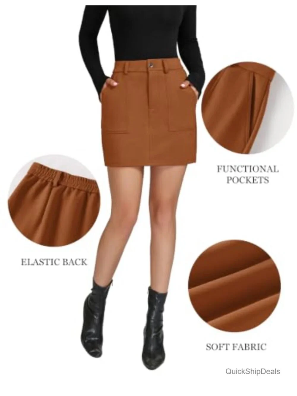 Women's Faux Suede High Waist Pencil Skirt with Pockets